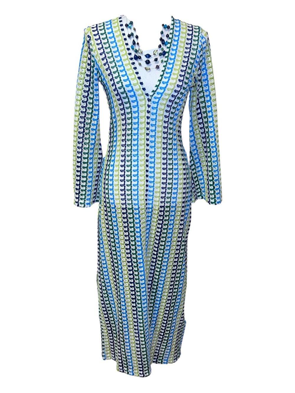 Commense multi color swim coverup maxi dress with plunge neck NWT